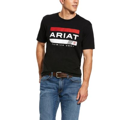 Ariat Bar Stripe - T Shirts Zwart / Rood Heren - 29877-168